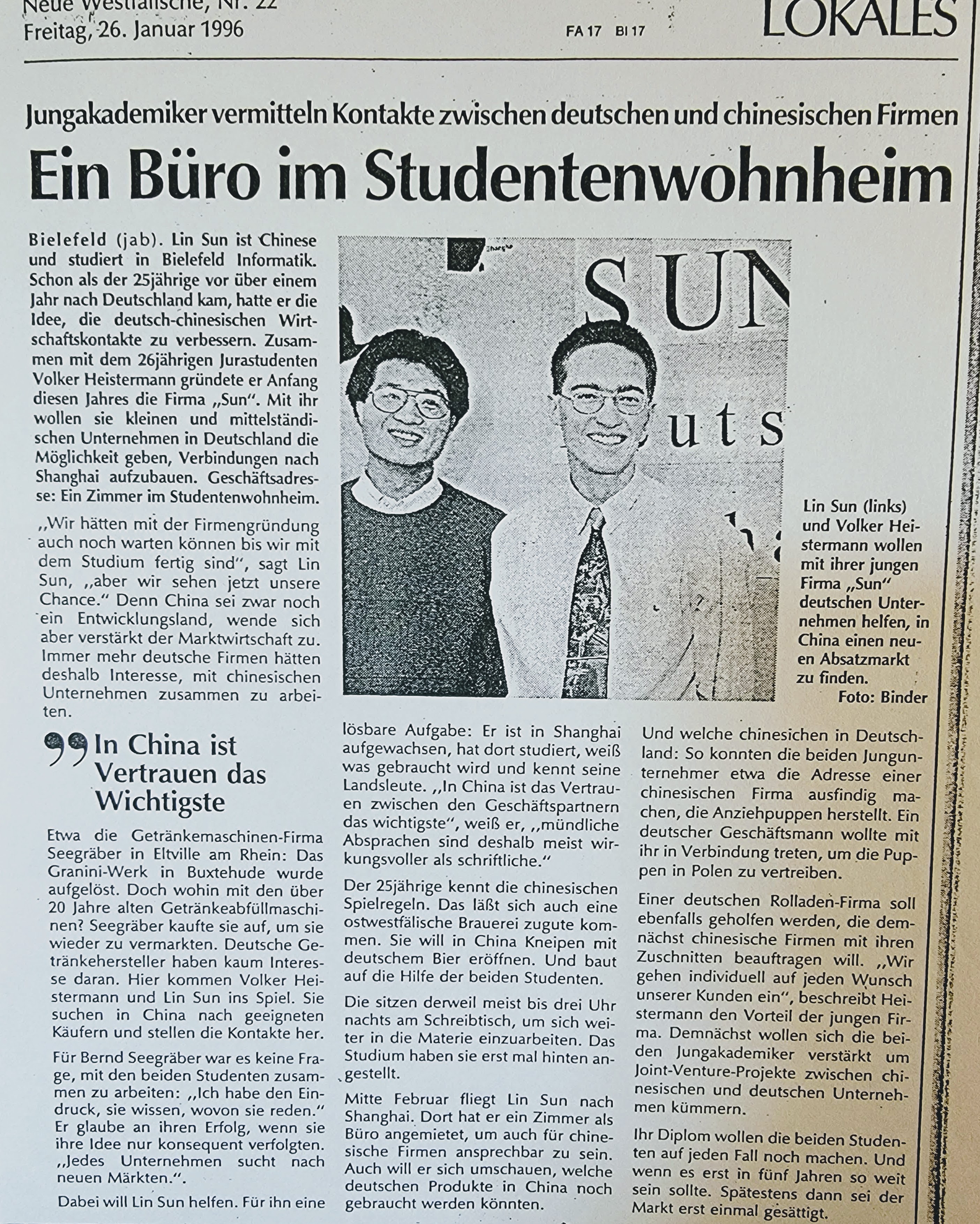 Neue Westfälische 1996 — Ein Büro im Studentenwohnheim